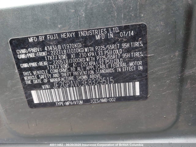 JF2GPAVC3E8329515 Subaru 2.0l na