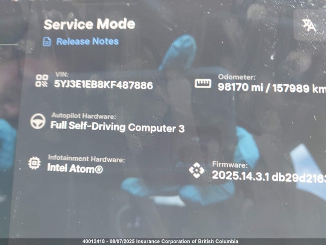 5YJ3E1EB8KF487886 Tesla MODEL 3