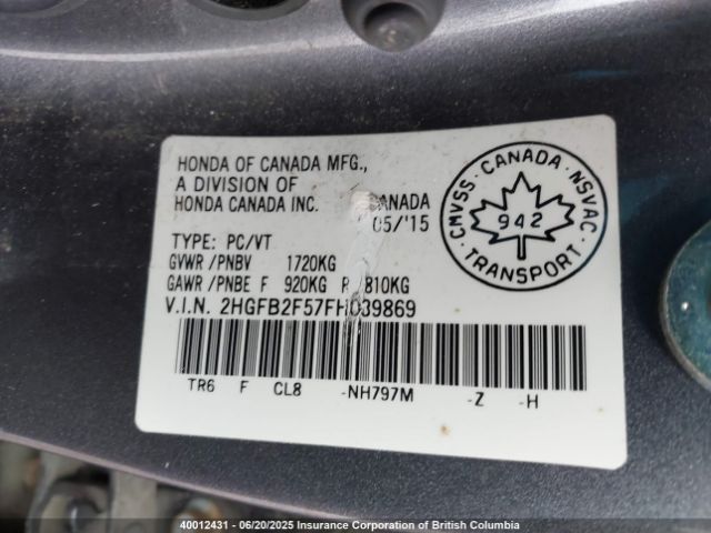 2HGFB2F57FH039869 Honda r18z1
