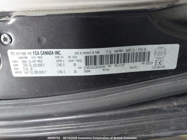 2C4RDGBG1GR394493 Dodge 2016