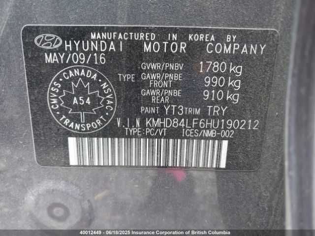 KMHD84LF6HU190212 Hyundai Elantra