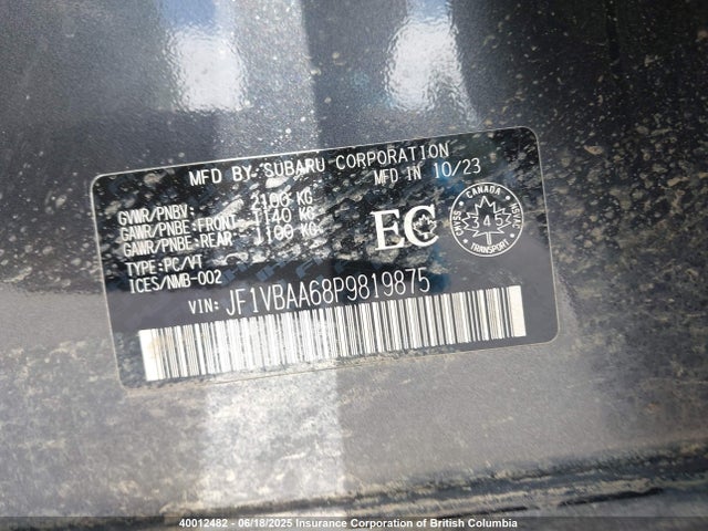 JF1VBAA68P9819875 Subaru dib