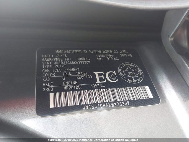 JN1BJ1CR5KW323307 Nissan Rogue Sport S/sv/sl