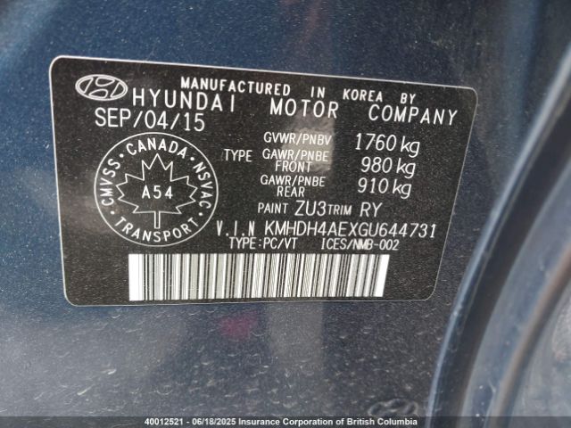 KMHDH4AEXGU644731 Hyundai dohc mpi nu