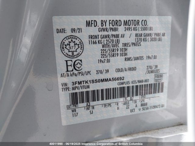 3FMTK1SS0MMA56692 Ford 2021