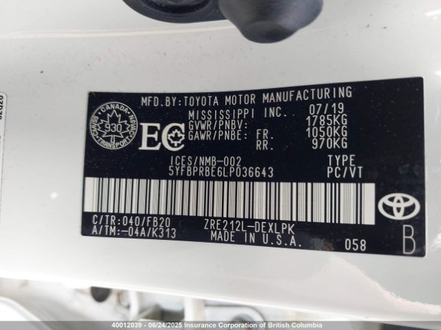 5YFBPRBE6LP036643 Toyota 2zr-fae