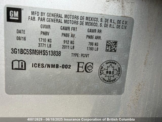 3G1BC5SM9HS513838 Chevrolet Cruze