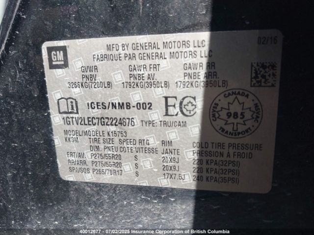 1GTV2LEC7GZ224876 GMC l83 - sidi, vvt, afm, e85 max, aluminum