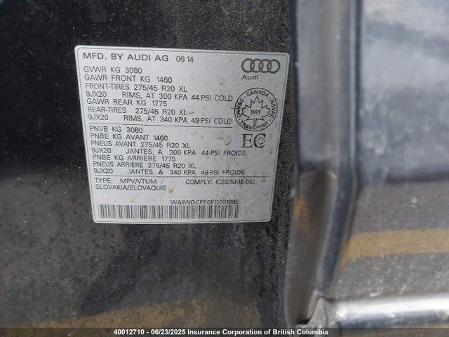 WA1WGCFE0FD001865 Audi 2015