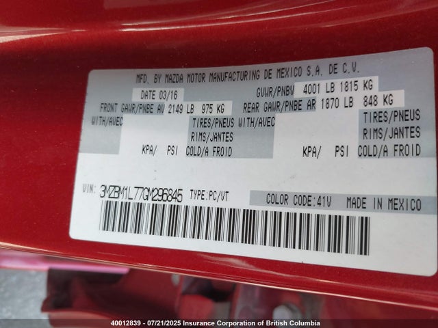 3MZBM1L77GM296845 Mazda pe