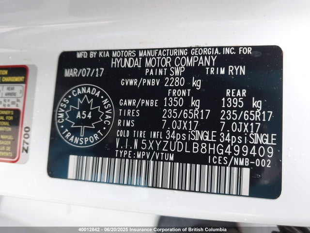 5XYZUDLB8HG499409 Hyundai gdi theta ii