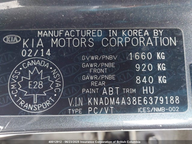 KNADM4A38E6379188 KIA dohc gamma