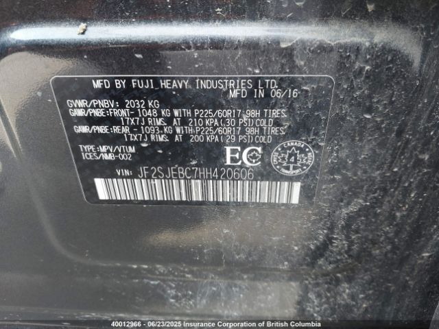JF2SJEBC7HH420606 Subaru naturally aspirated c5