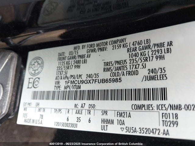 1FMCU9GX7FUB65985 Ford Escape