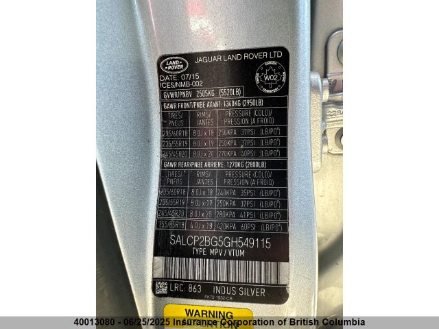 SALCP2BG5GH549115 Land Rover gtdi lev3 sulev30