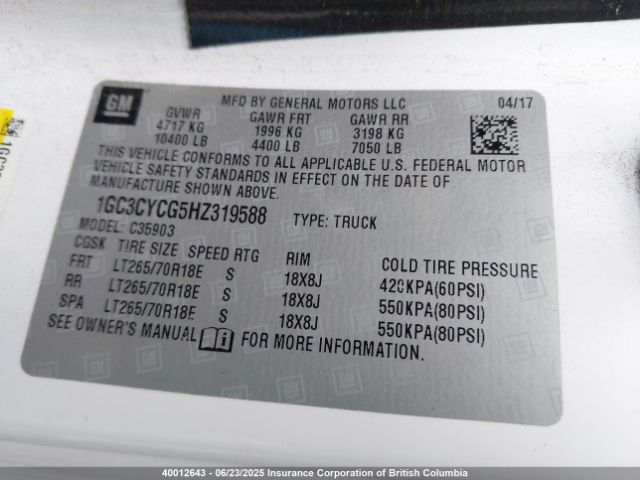 1GC3CYCG5HZ319588 Chevrolet l96 - e85 max, iron