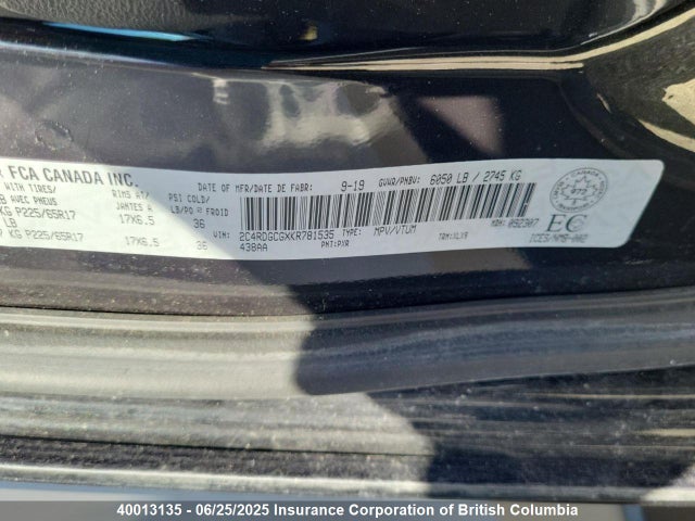 2C4RDGCGXKR781535 Dodge 2019