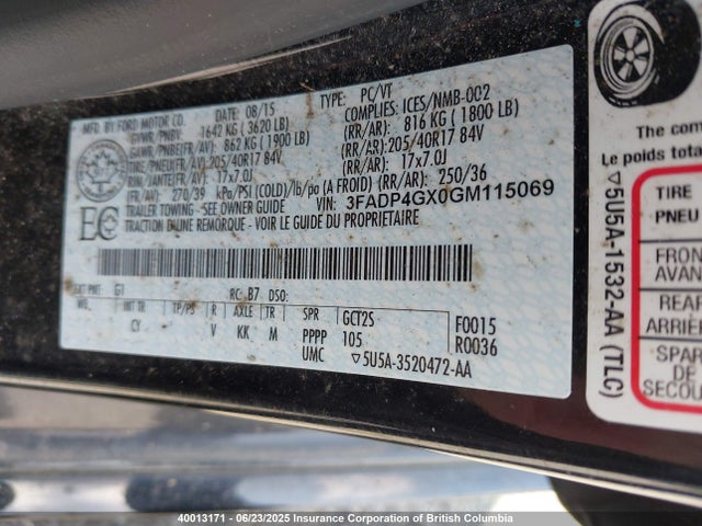 3FADP4GX0GM115069 Ford 1.6l gtdi