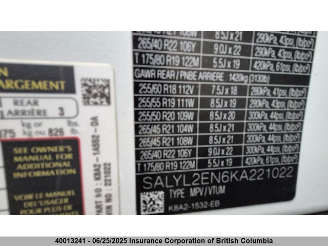 SALYL2EN6KA221022 Land Rover aj20d