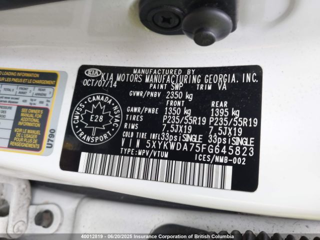 5XYKWDA75FG645823 KIA gasoline 3.3 v6 gdi lambda ii