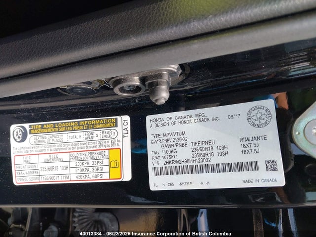 2HKRW2H98HH123032 Honda l15be