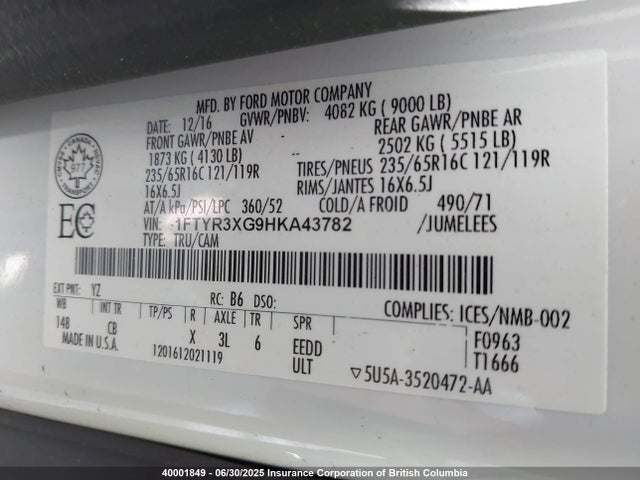 1FTYR3XG9HKA43782 Ford 2017