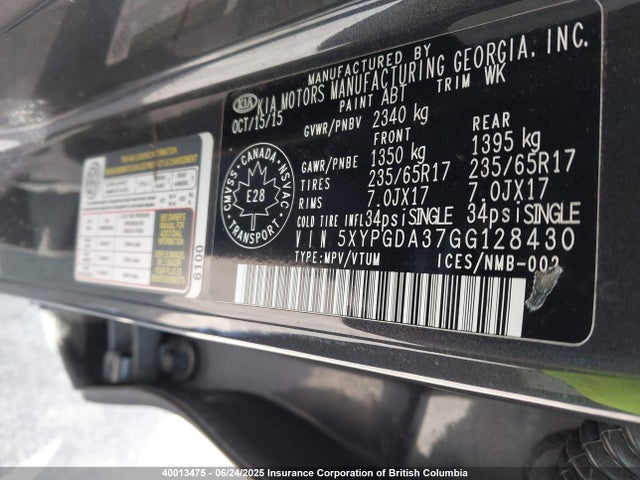 5XYPGDA37GG128430 KIA dohc gdi theta ii