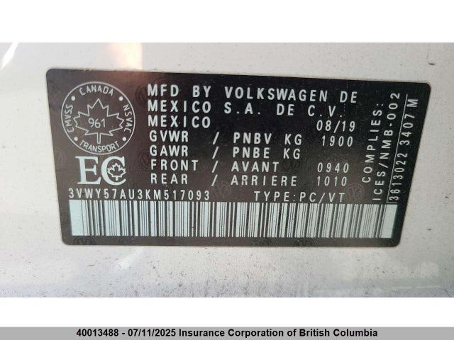 3VWY57AU3KM517093 Volkswagen 1.4 tsi
