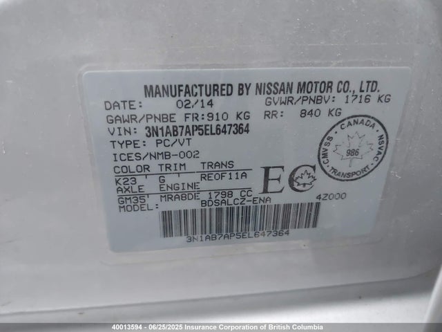 3N1AB7AP5EL647364 Nissan 2014