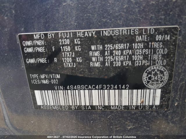 4S4BSCAC4F3234142 Subaru 2.5l c0