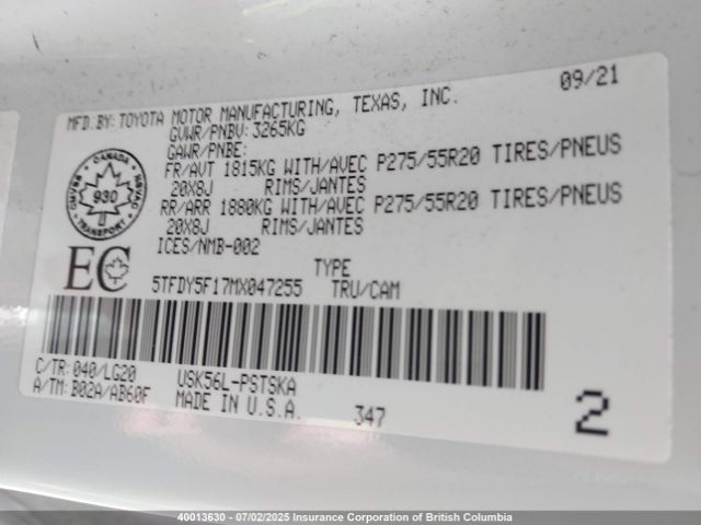 5TFDY5F17MX047255 Toyota 3ur-fe