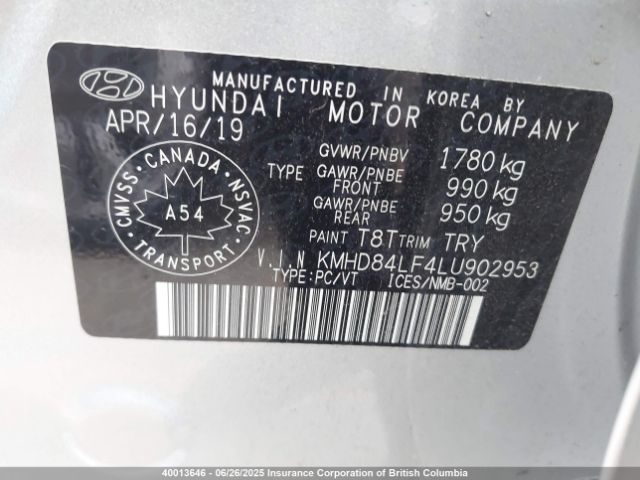 KMHD84LF4LU902953 Hyundai mpi nu
