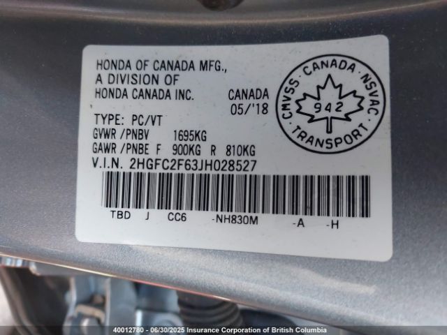 2HGFC2F63JH028527 Honda k20c2