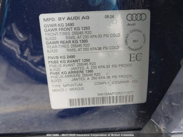 WA1EAAFY2R2111277 Audi 45 tfsi (2.0t)