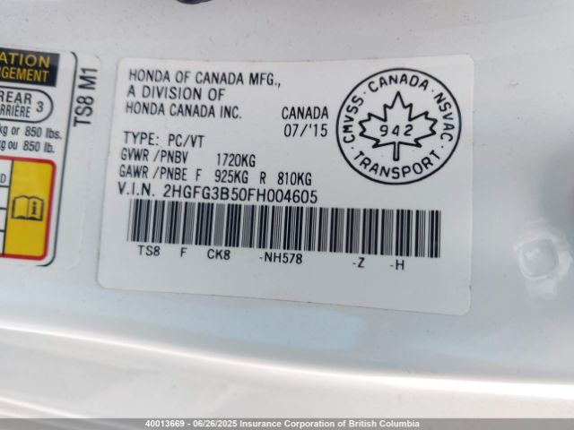 2HGFG3B50FH004605 Honda r18z1