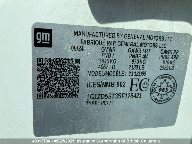 1G1ZD5ST3SF128421 Chevrolet lfv