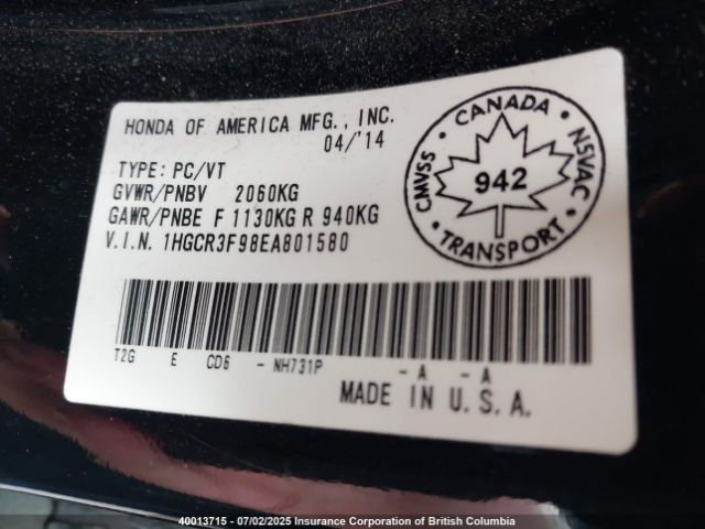 1HGCR3F98EA801580 Honda j35y1