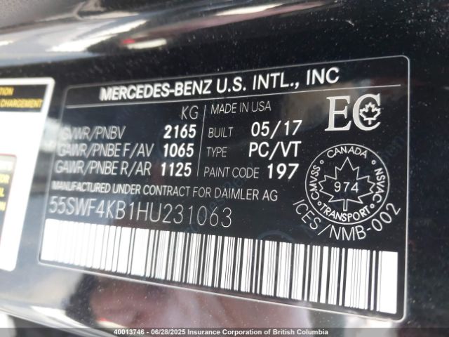 55SWF4KB1HU231063 Mercedes-Benz 2017