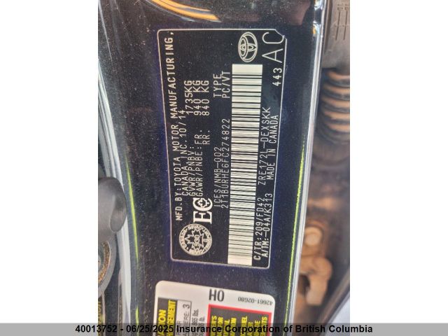 2T1BURHE6FC274822 Toyota 2zr-fe