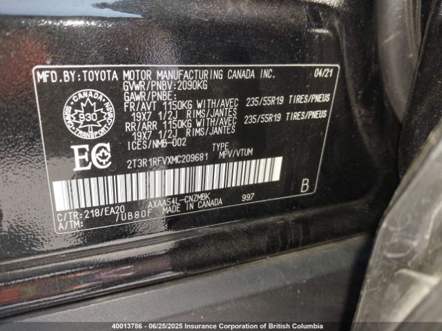 2T3R1RFVXMC209681 Toyota a25a-fks