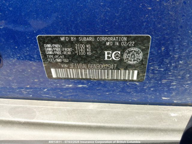 JF1VBAL66N9002947 Subaru dib