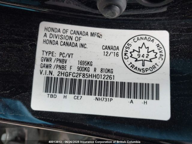 2HGFC2F85HH012261 Honda k20c2