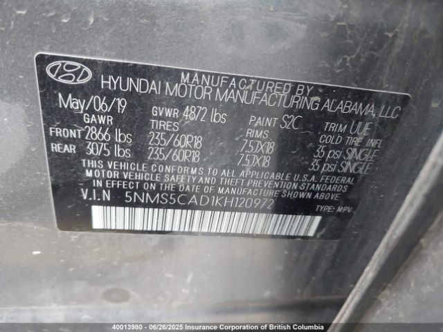 5NMS5CAD1KH120972 Hyundai gdi theta ii