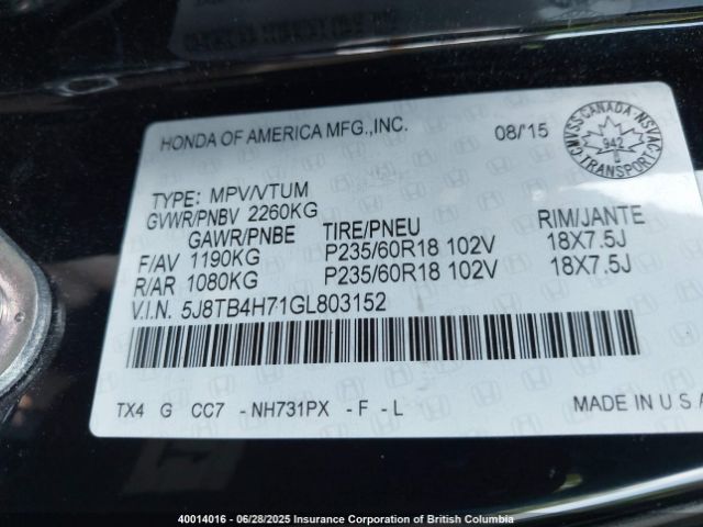 5J8TB4H71GL803152 Acura j35z2