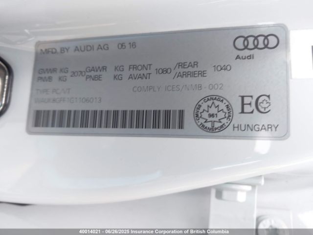 WAUK8GFF1G1106013 Audi 2016