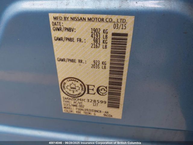 1N4AZ0CP4FC328599 Nissan Leaf