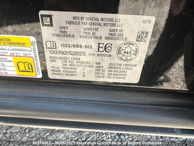 1GKKVRKD1GJ283273 GMC llt - sidi, alum, 60 degrees