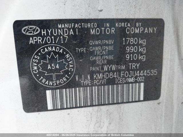 KMHD84LF0JU444535 Hyundai mpi nu