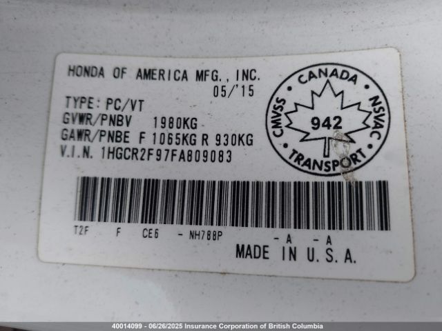 1HGCR2F97FA809083 Honda 2015
