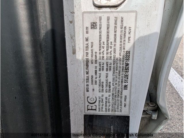 5YJ3E1EB2NF183232 Tesla MODEL 3